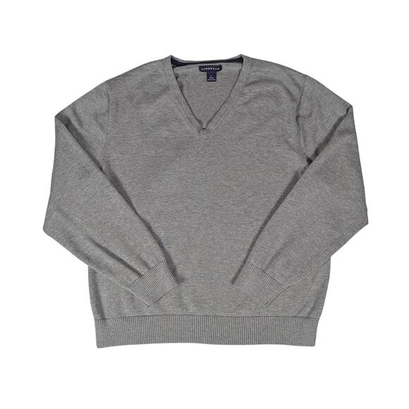 Lands’ End Supima Cotton Sweater Mens L Gray V-Neck Preppy Academia Minimalist - Picture 4 of 9